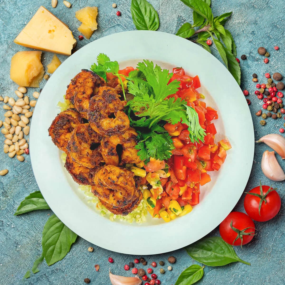 Shrimp Burrito Bowl with Cilantro Black Bean Cauliflower Rice