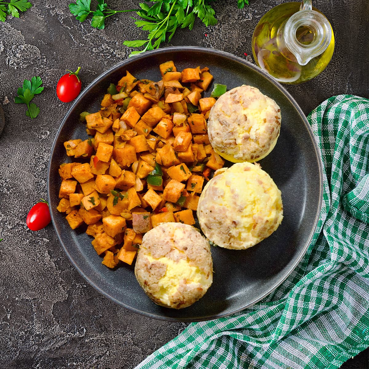 Turkey Bacon, Potato, Cheddar Egg Bites