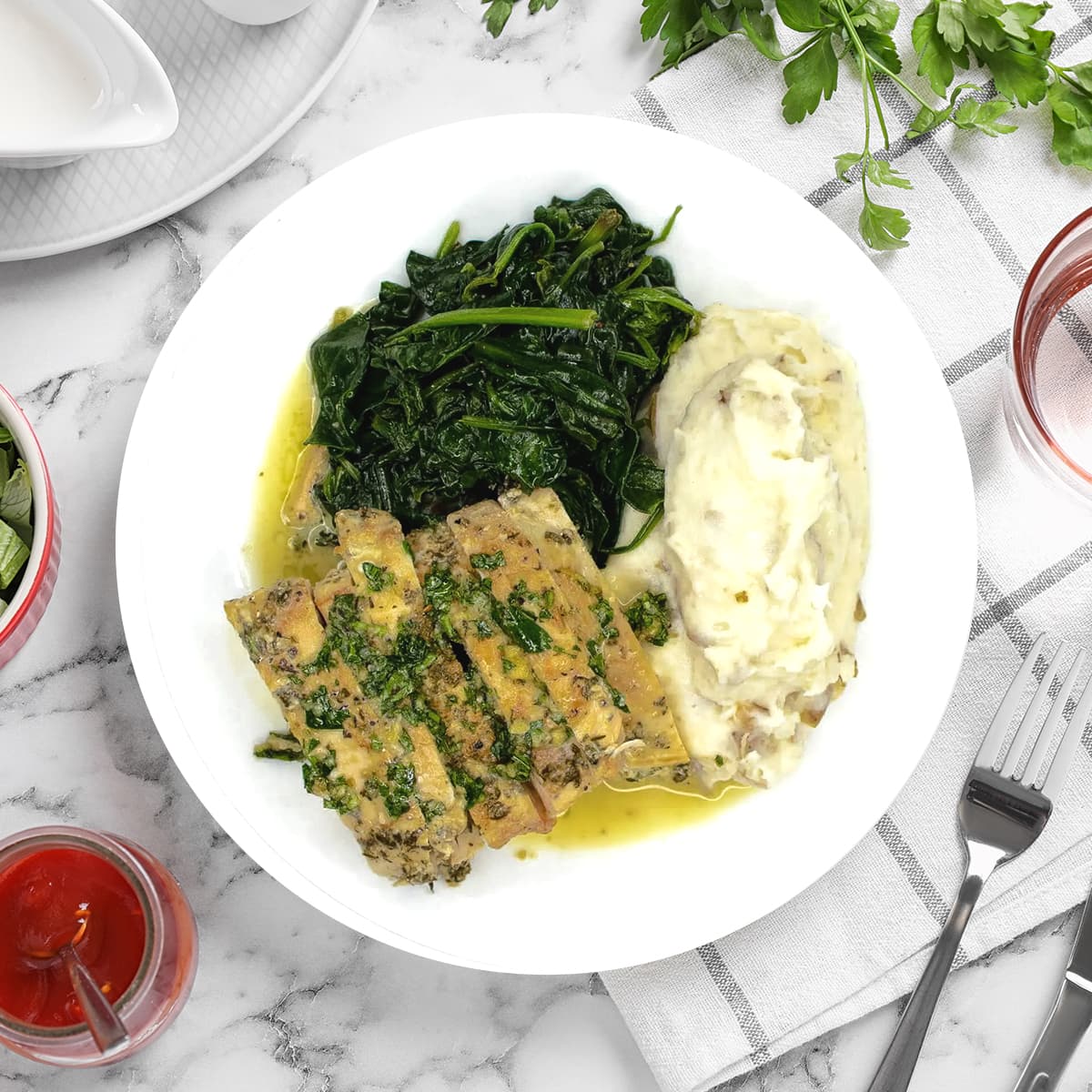 Lemon Chicken with Mashed Potatoes & Spinach