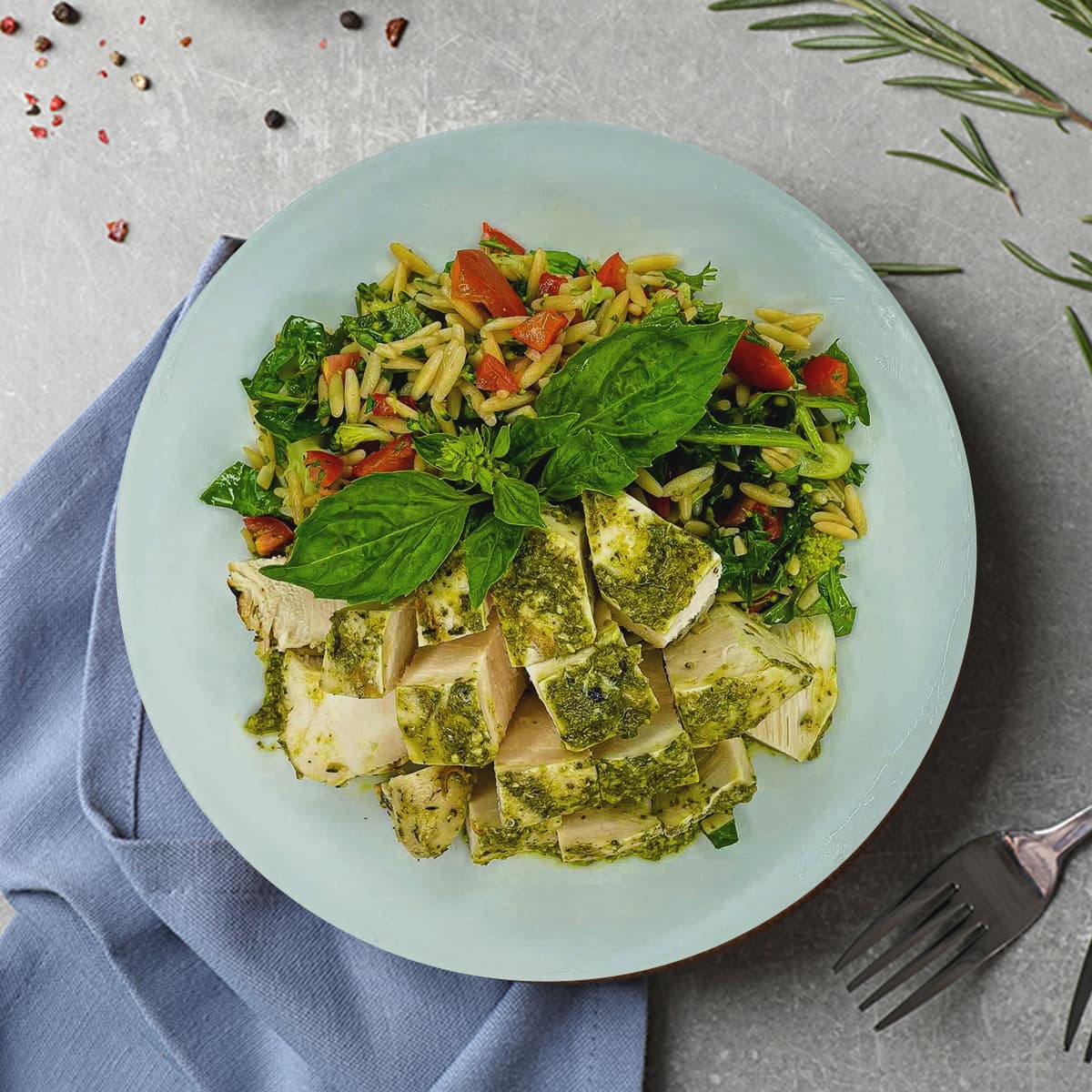 Herb Chicken over Fresh Orzo Salad