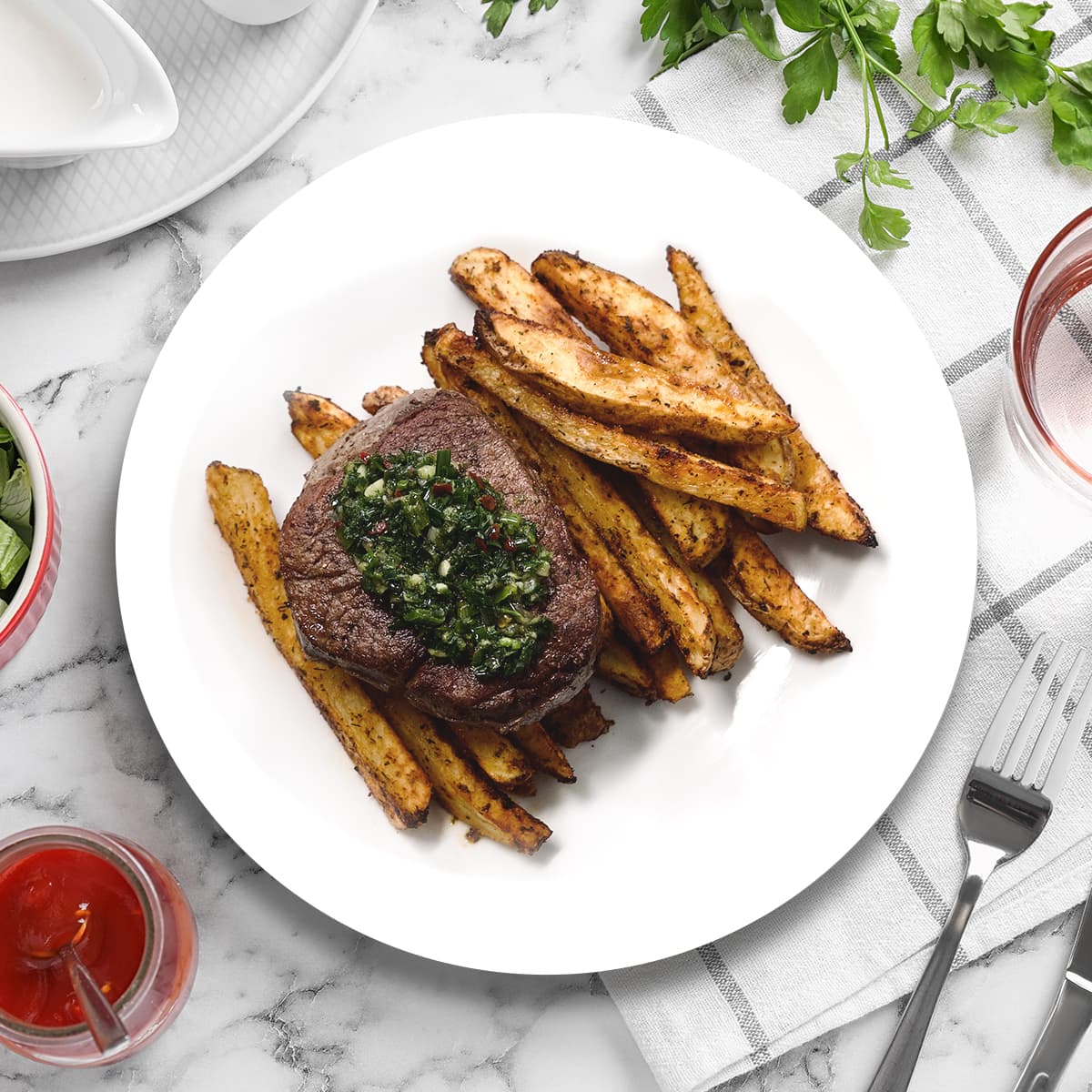 Filet Mignon Steak Frites with Chimichurri