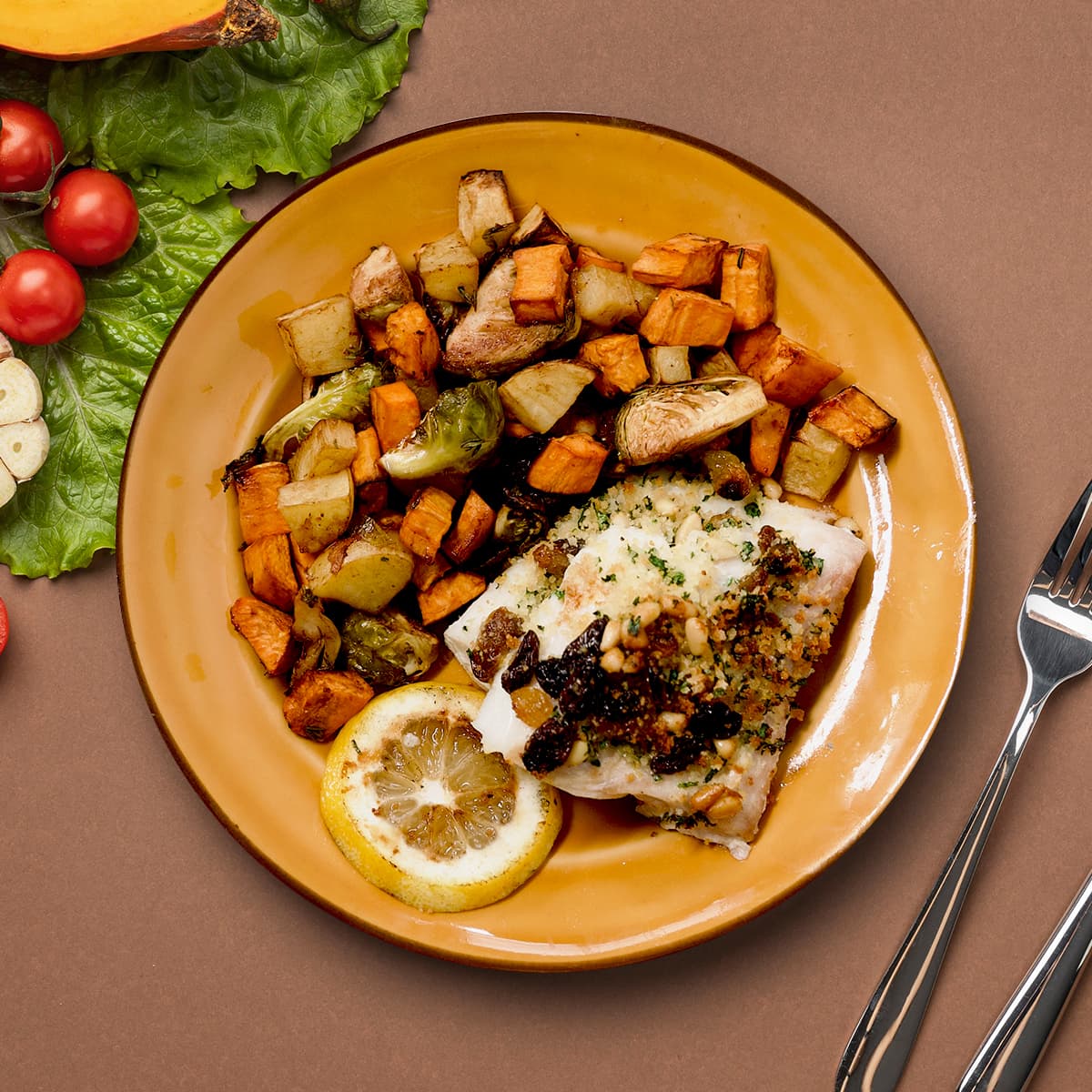 Sicilian Cod with Harvest Vegetables