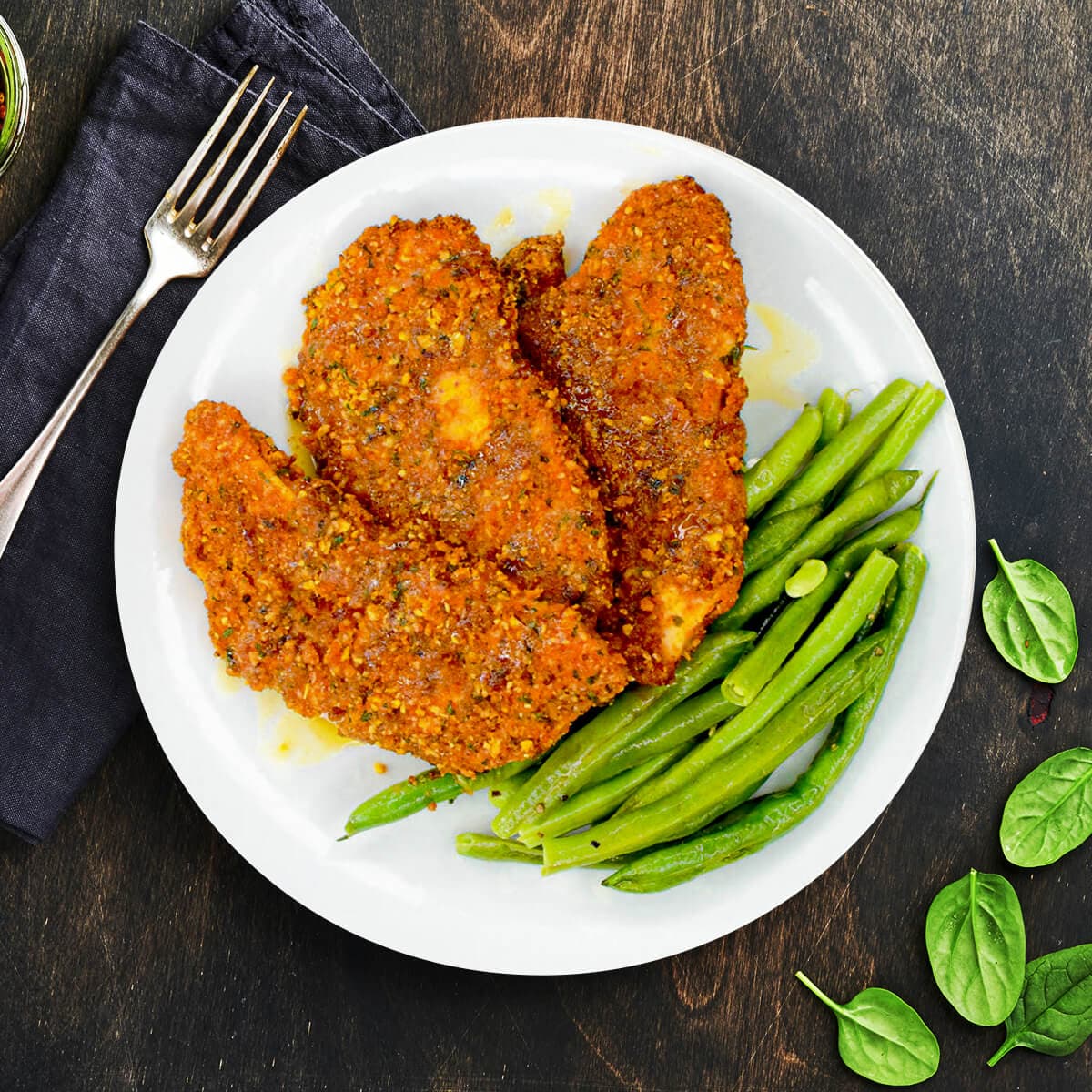 Almond Crusted Chicken Tenders with Green Beans