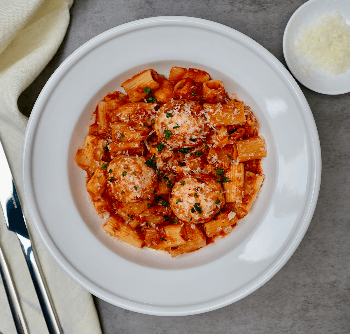Homemade Rigatoni & Chicken Meatballs